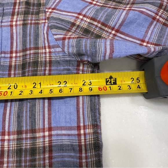 Orvis Men's 100% LINEN Button Down Shirt Short Sleeve Blue / Gray Plaid Sz L NEW - Picture 8 of 13